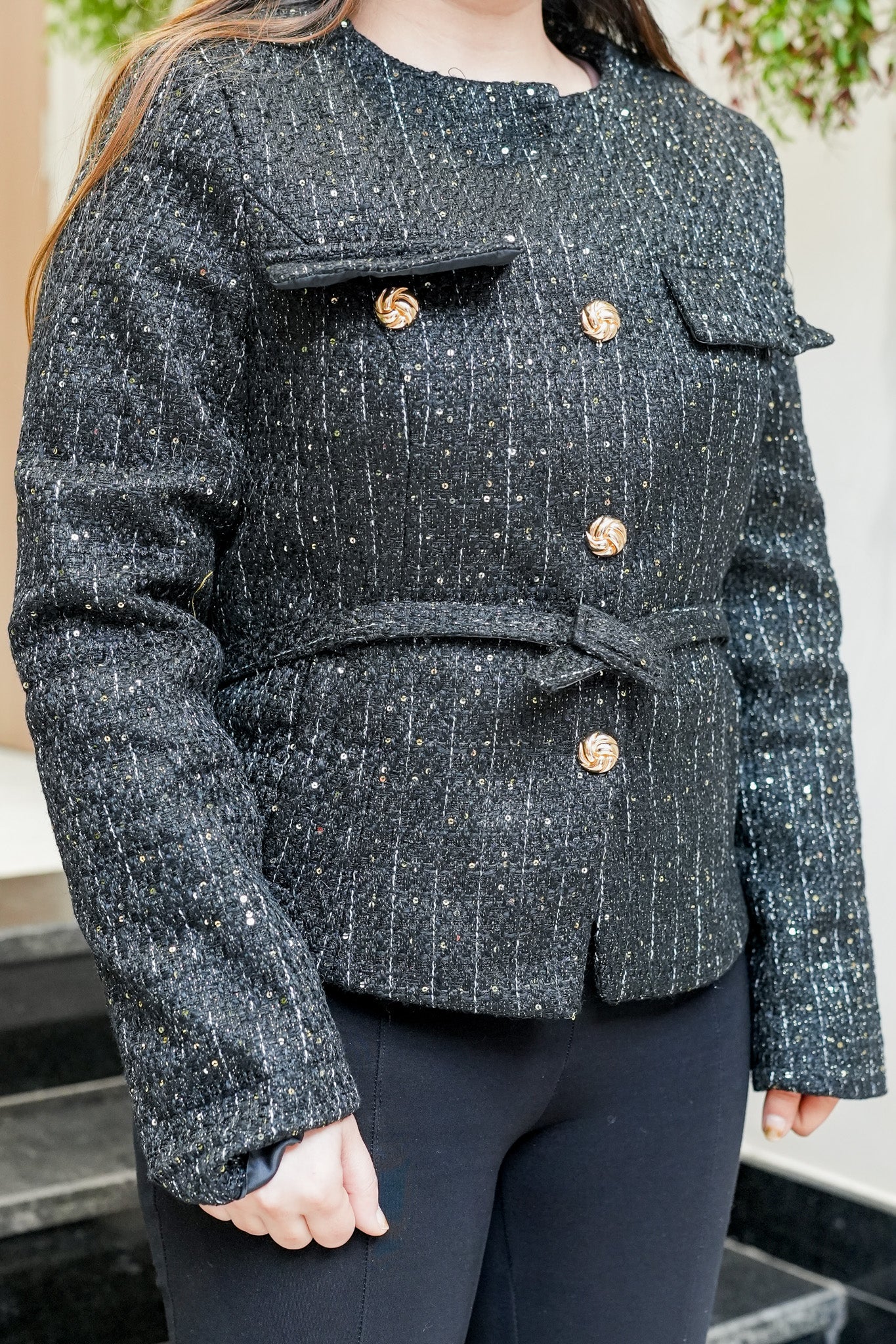 Scout Button Embellished Tweed Coat