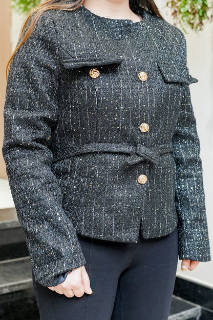Scout Button Embellished Tweed Coat