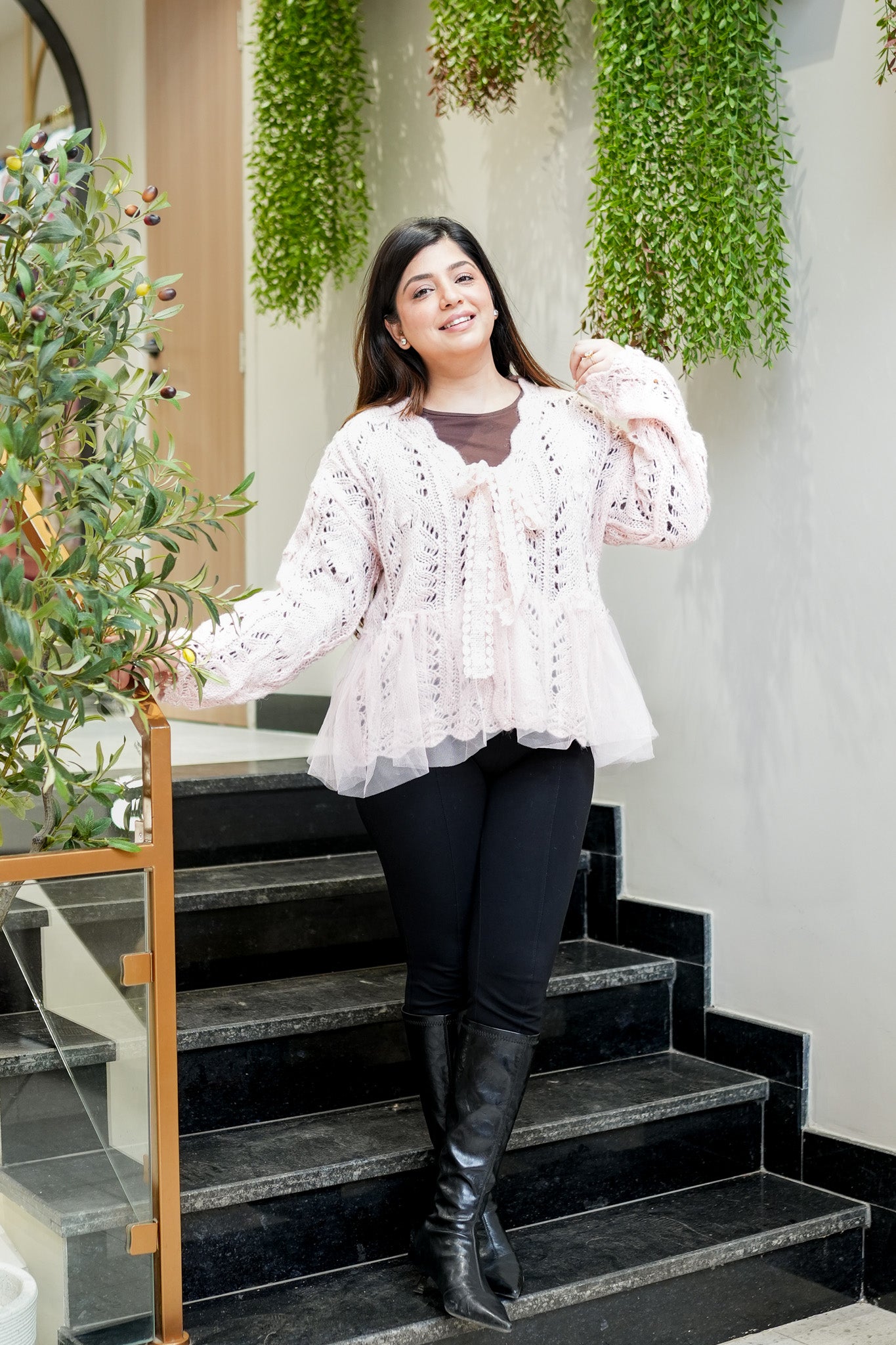 Sable Woollen Sweater with Bow Detailing