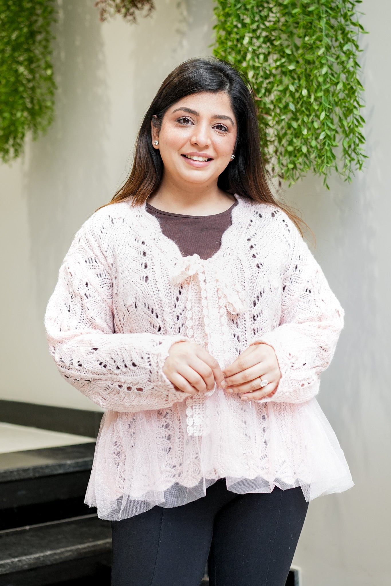 Sable Woollen Sweater with Bow Detailing