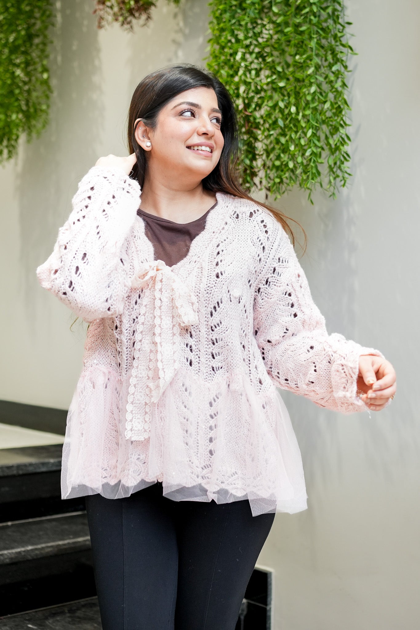 Sable Woollen Sweater with Bow Detailing