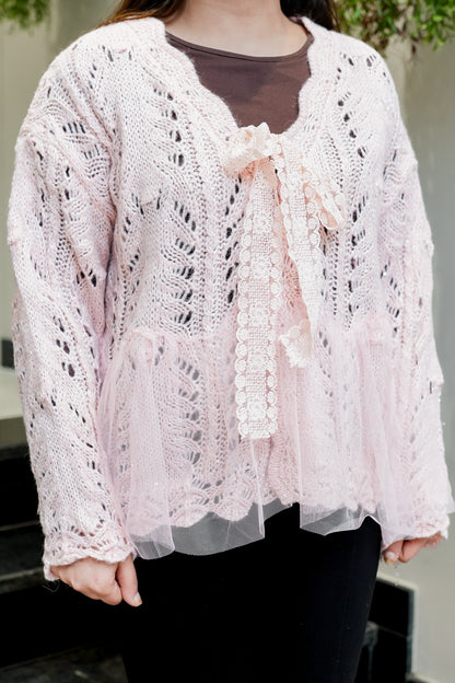 Sable Woollen Sweater with Bow Detailing