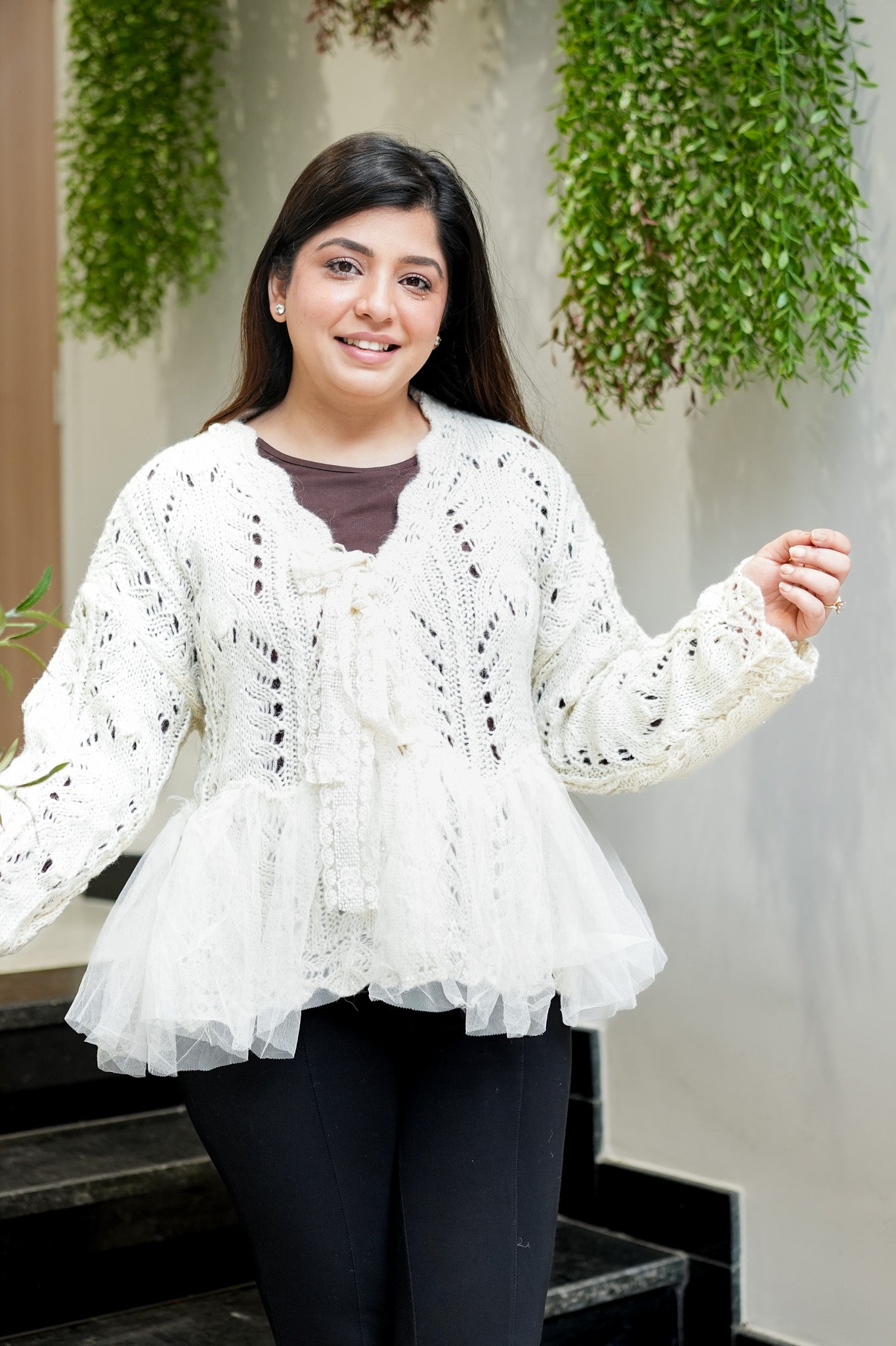 Sable Woollen Sweater with Bow Detailing