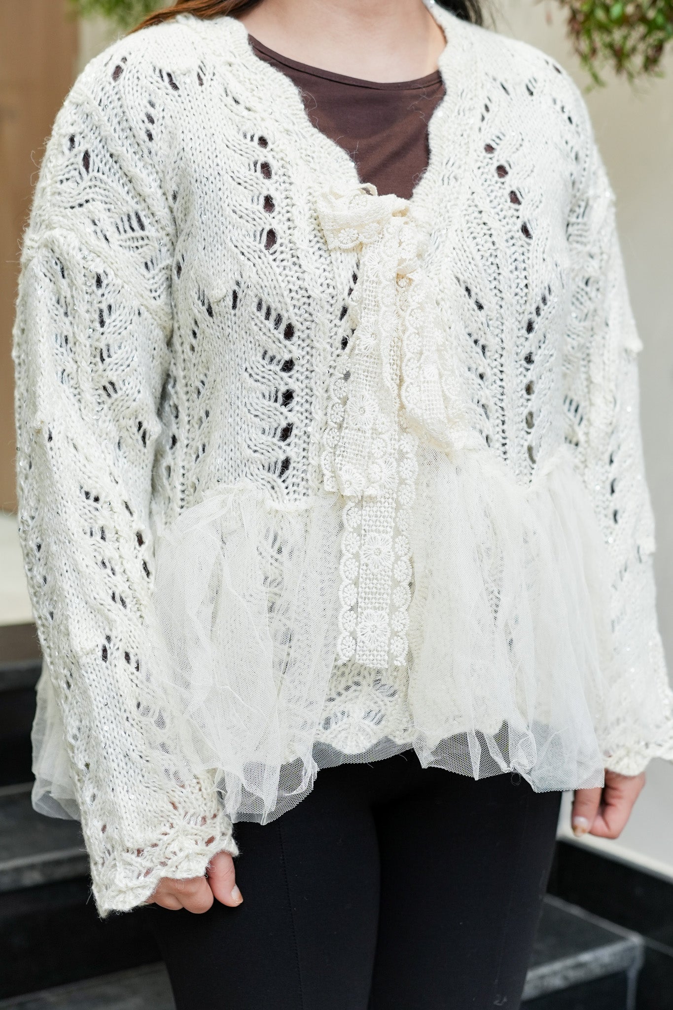 Sable Woollen Sweater with Bow Detailing