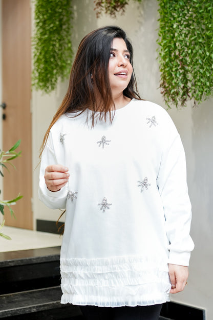 Fiza White Crystal Embellished Sweatshirt
