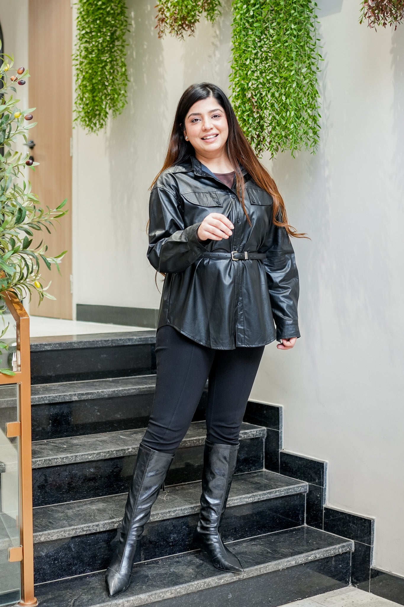 Calista Leather Shirt Jacket with Belt