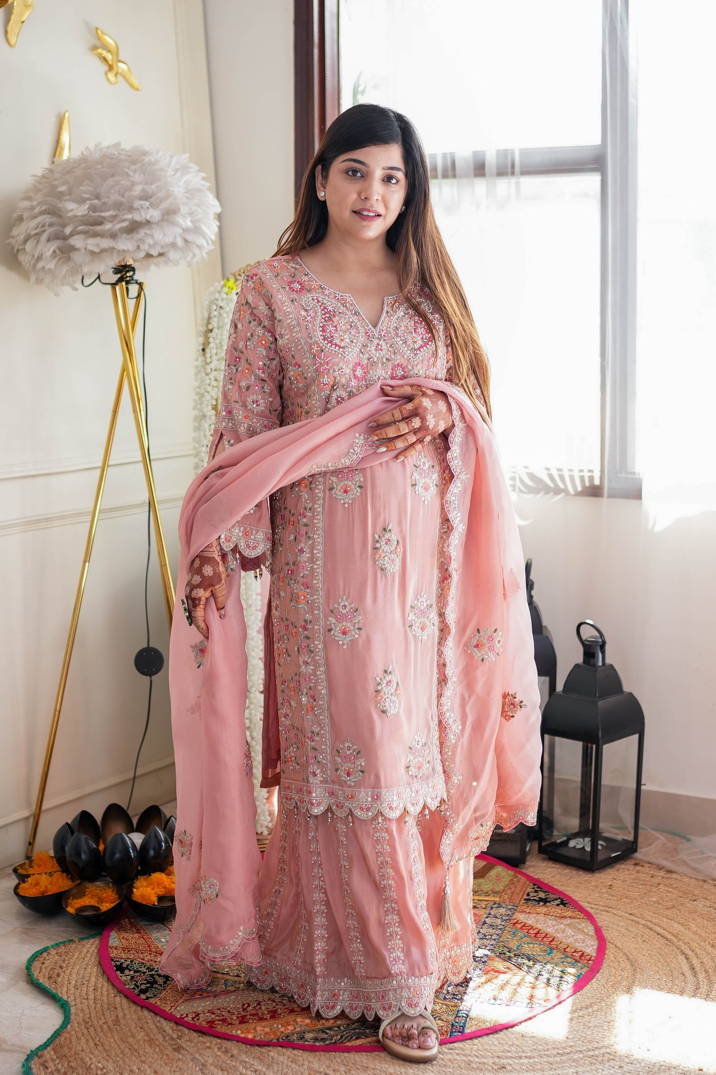 Heera Peach Emroidered Garara Set