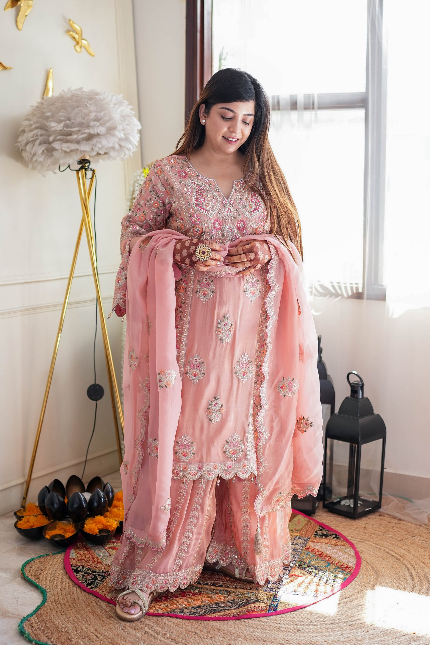 Heera Peach Emroidered Garara Set