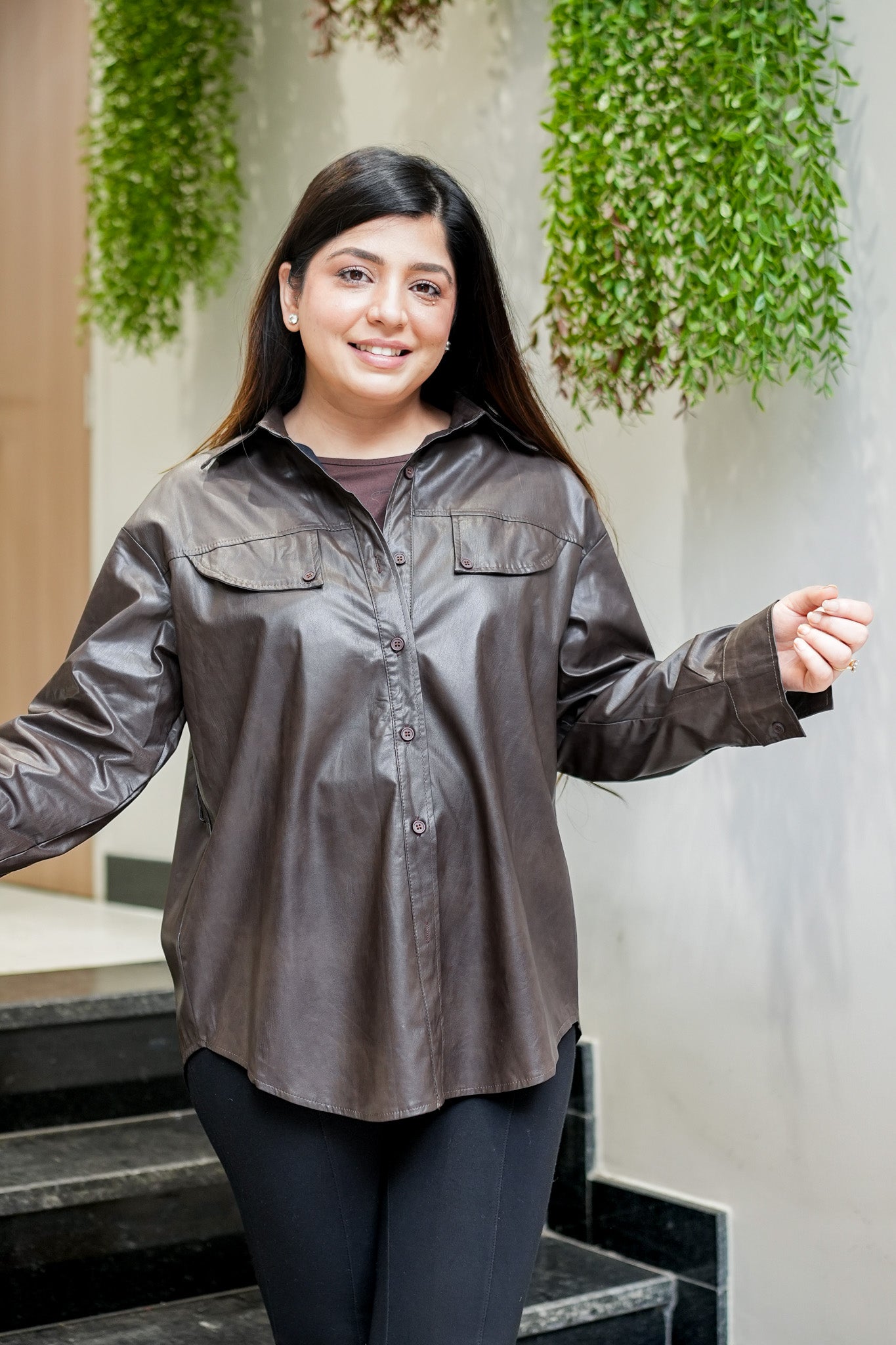 Calista Leather Shirt Jacket with Belt