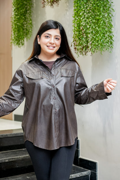 Calista Leather Shirt Jacket with Belt