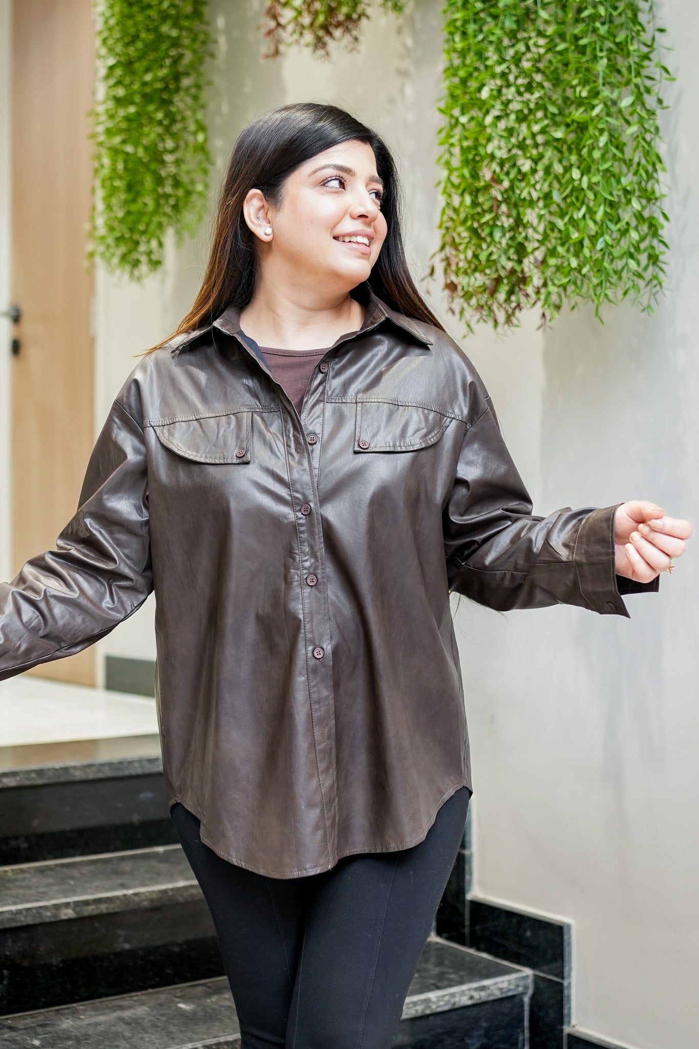 Calista Leather Shirt Jacket with Belt