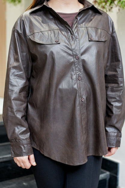 Calista Leather Shirt Jacket with Belt