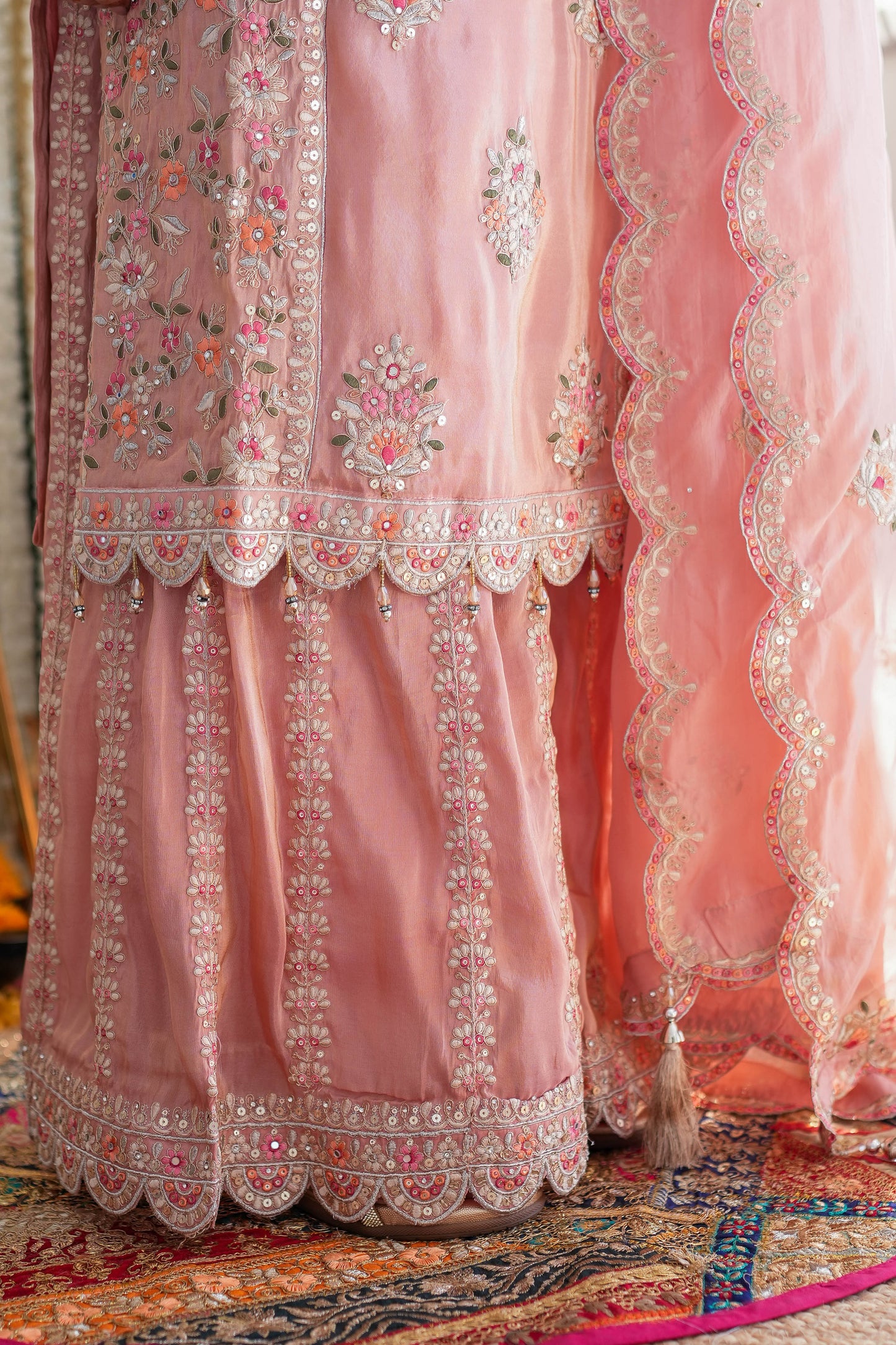 Heera Peach Emroidered Garara Set