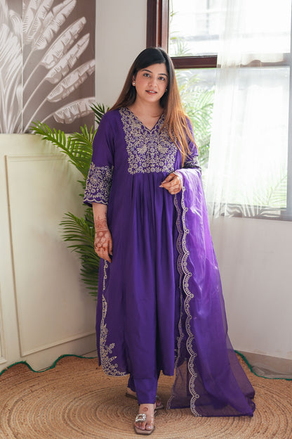 Neyah Purple Embroidred Suit Set