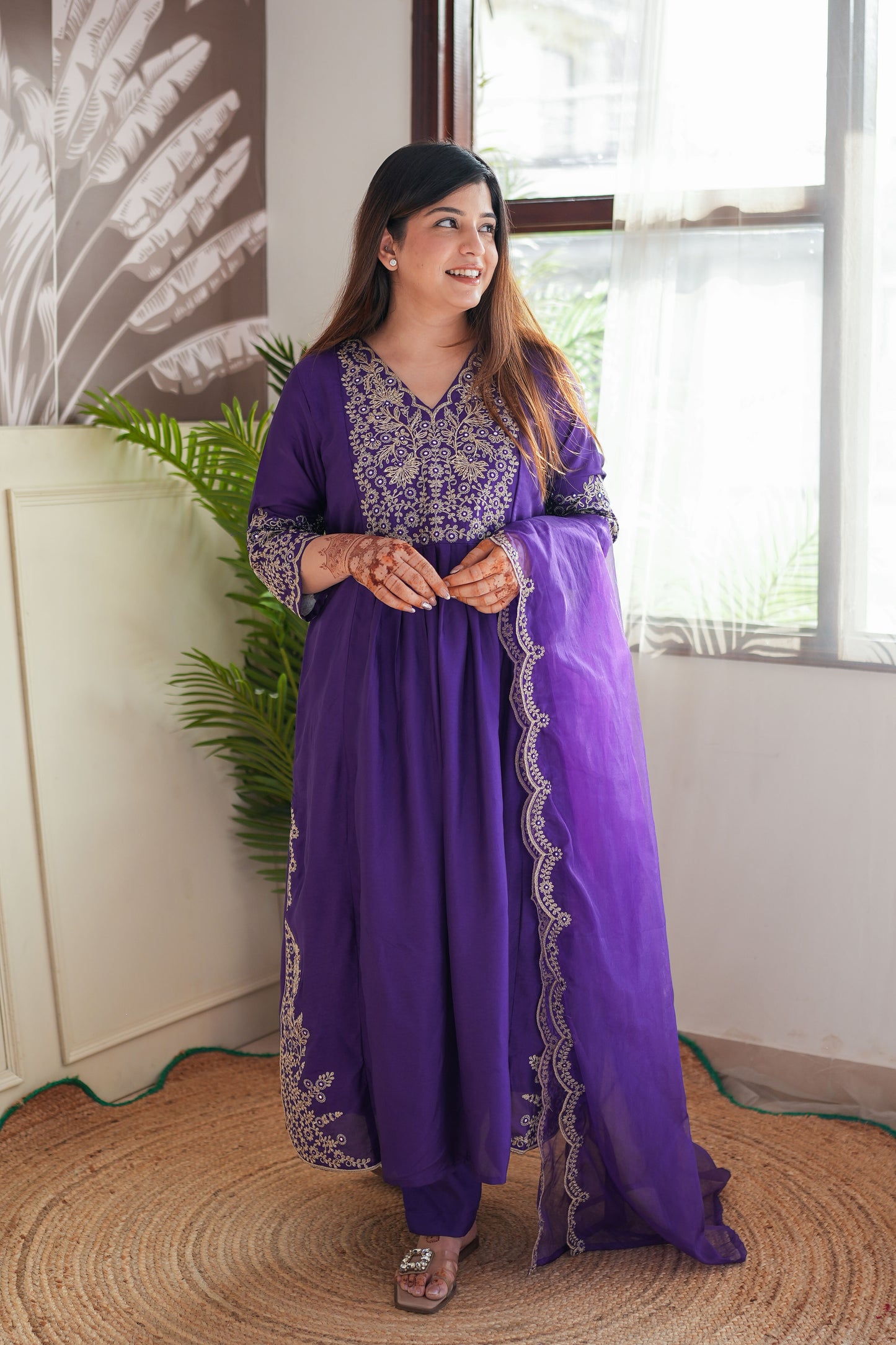 Neyah Purple Embroidred Suit Set