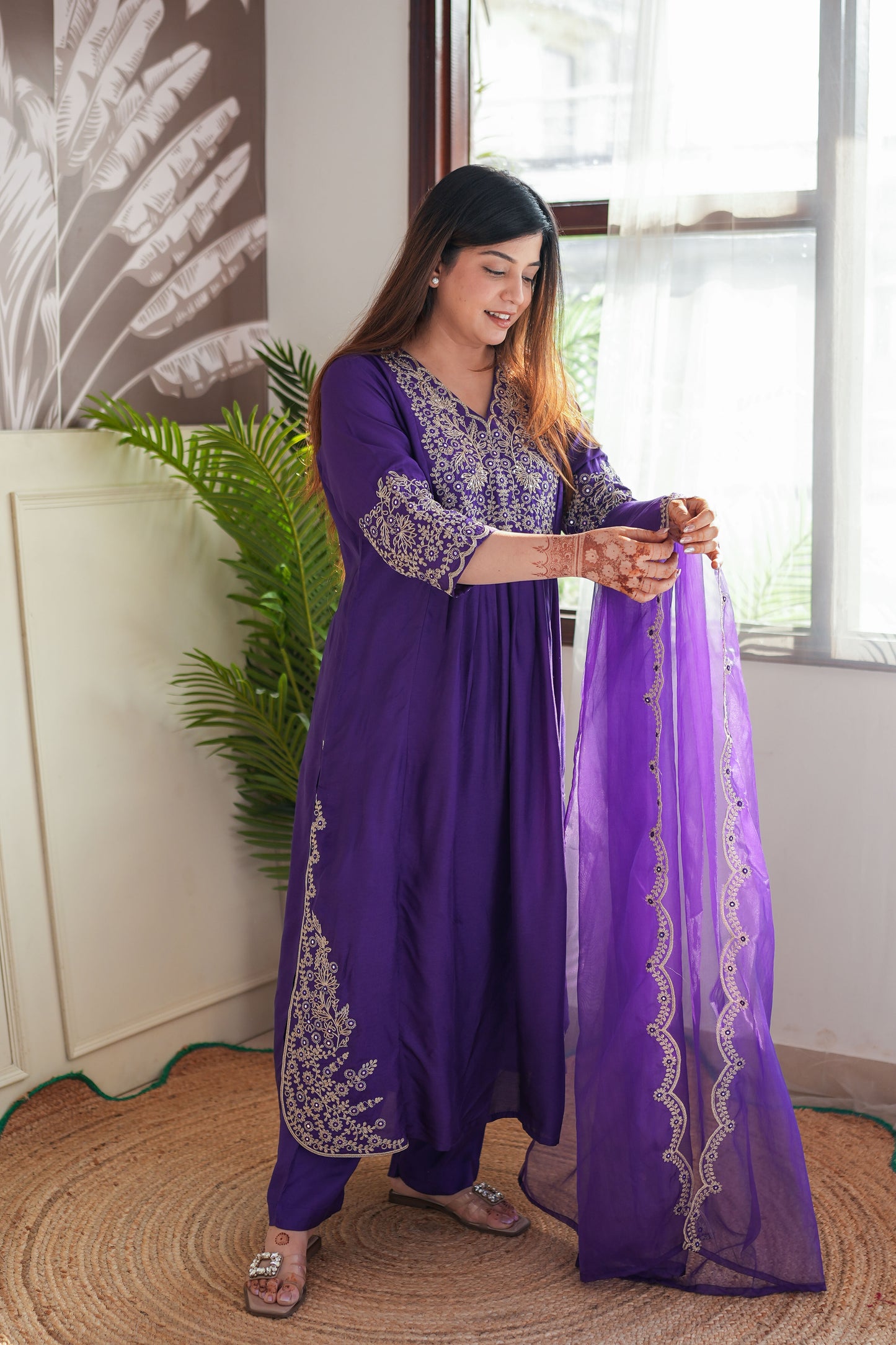 Neyah Purple Embroidred Suit Set