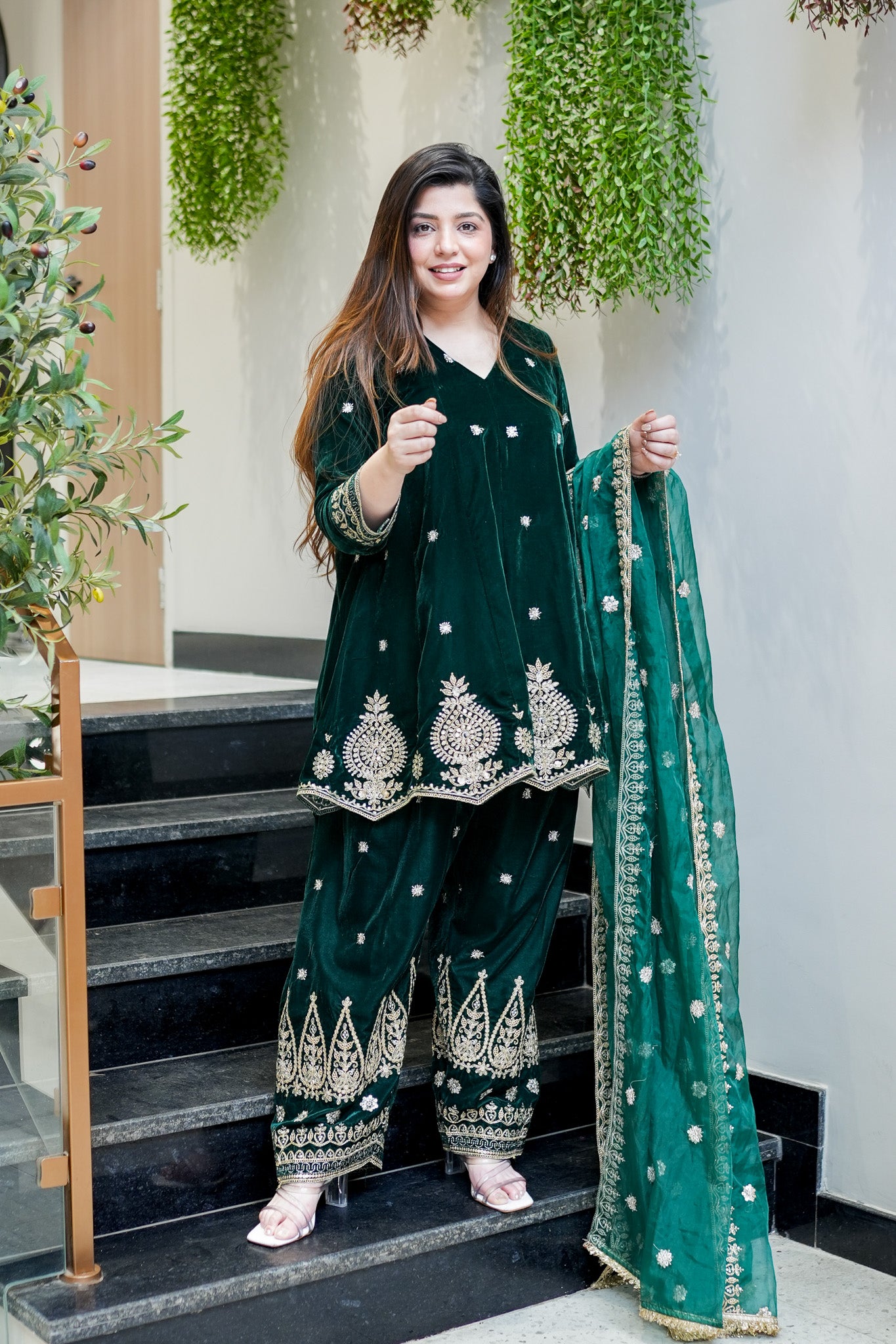 Zeenat Embroidered Velvet Short Anarkali Set