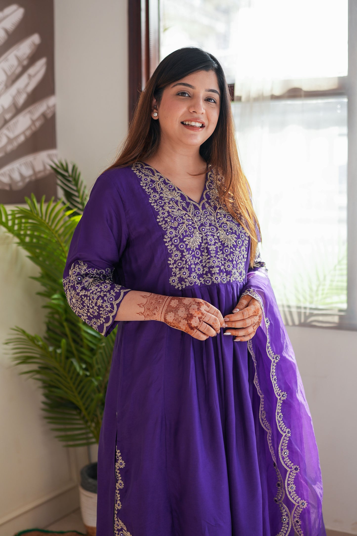 Neyah Purple Embroidred Suit Set