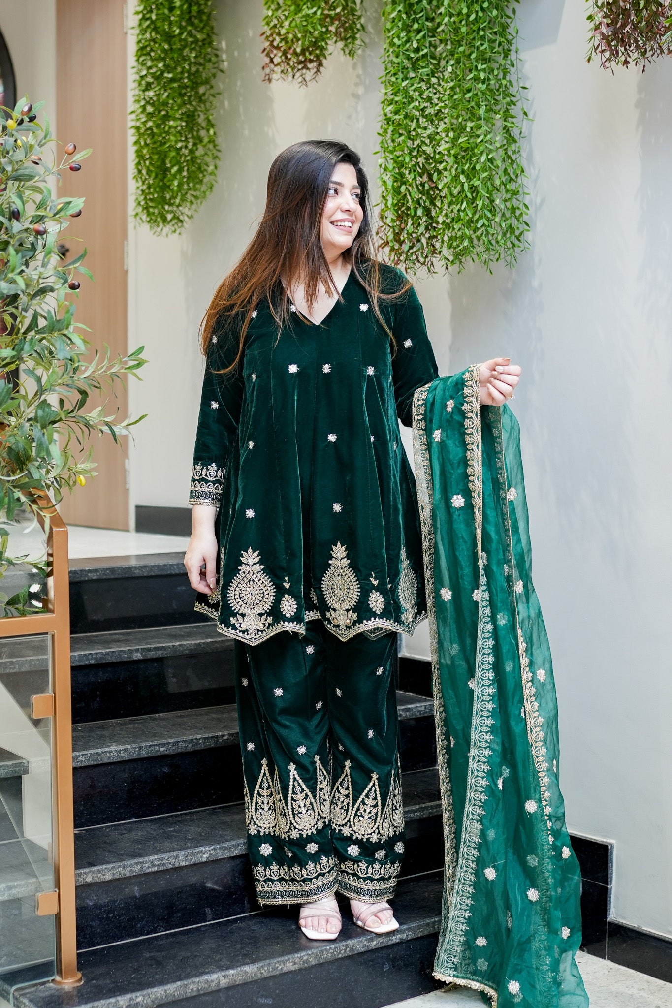 Zeenat Embroidered Velvet Short Anarkali Set