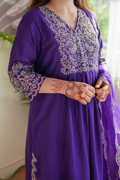 Neyah Purple Embroidred Suit Set