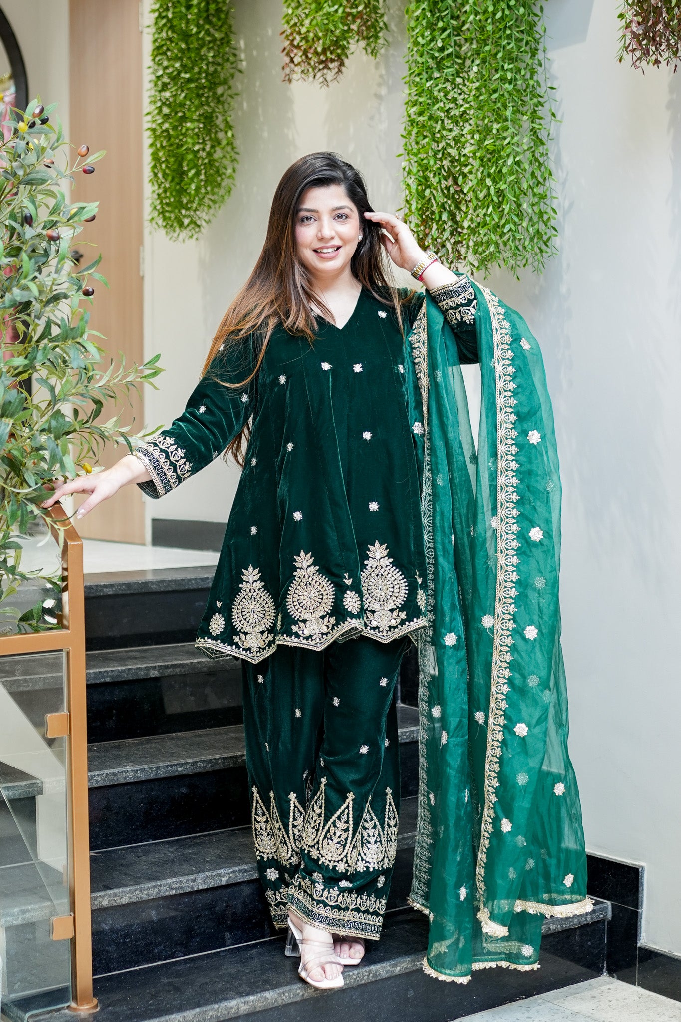 Zeenat Embroidered Velvet Short Anarkali Set