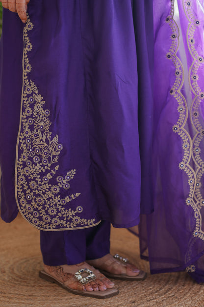 Neyah Purple Embroidred Suit Set