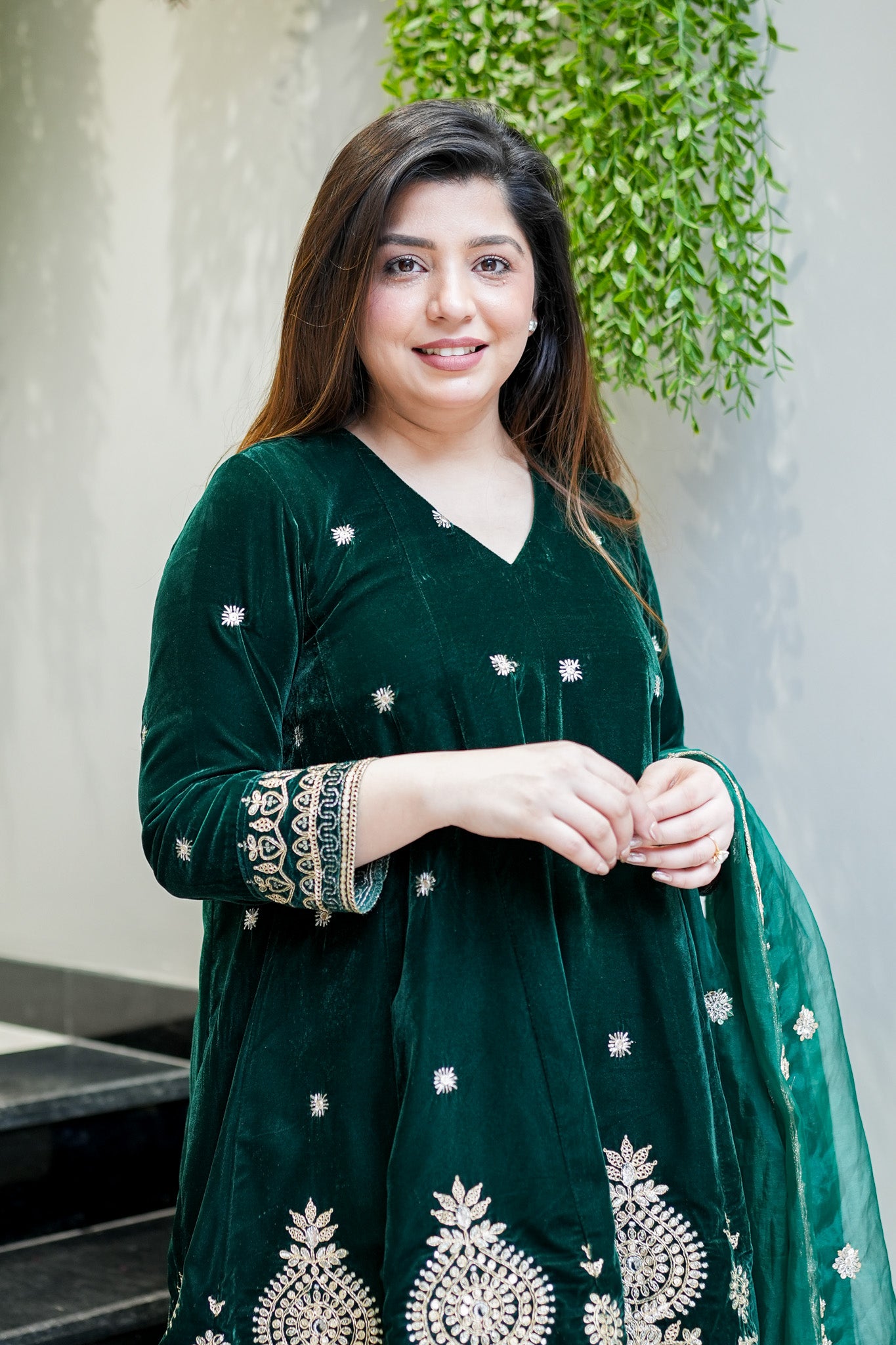 Zeenat Embroidered Velvet Short Anarkali Set