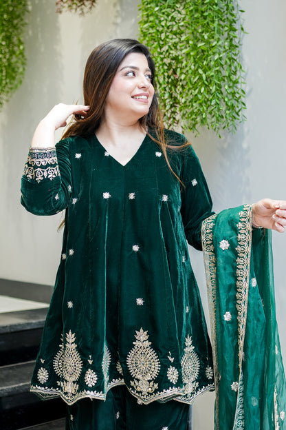 Zeenat Embroidered Velvet Short Anarkali Set