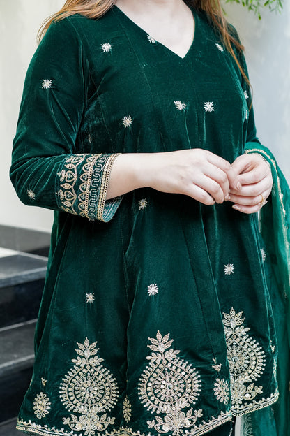 Zeenat Embroidered Velvet Short Anarkali Set