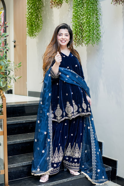 Zeenat Embroidered Velvet Short Anarkali Set