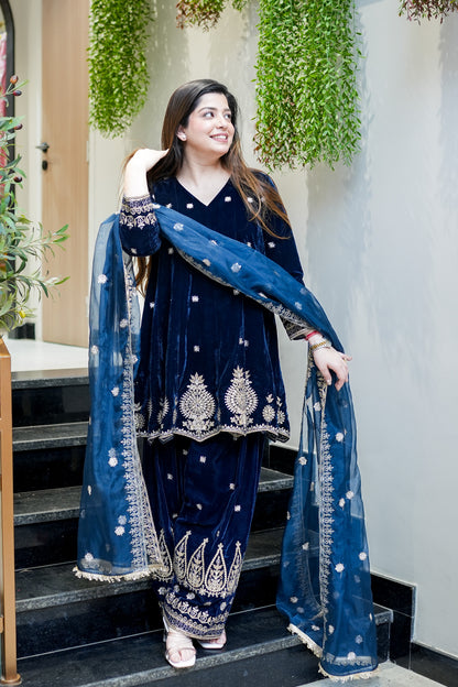 Zeenat Embroidered Velvet Short Anarkali Set