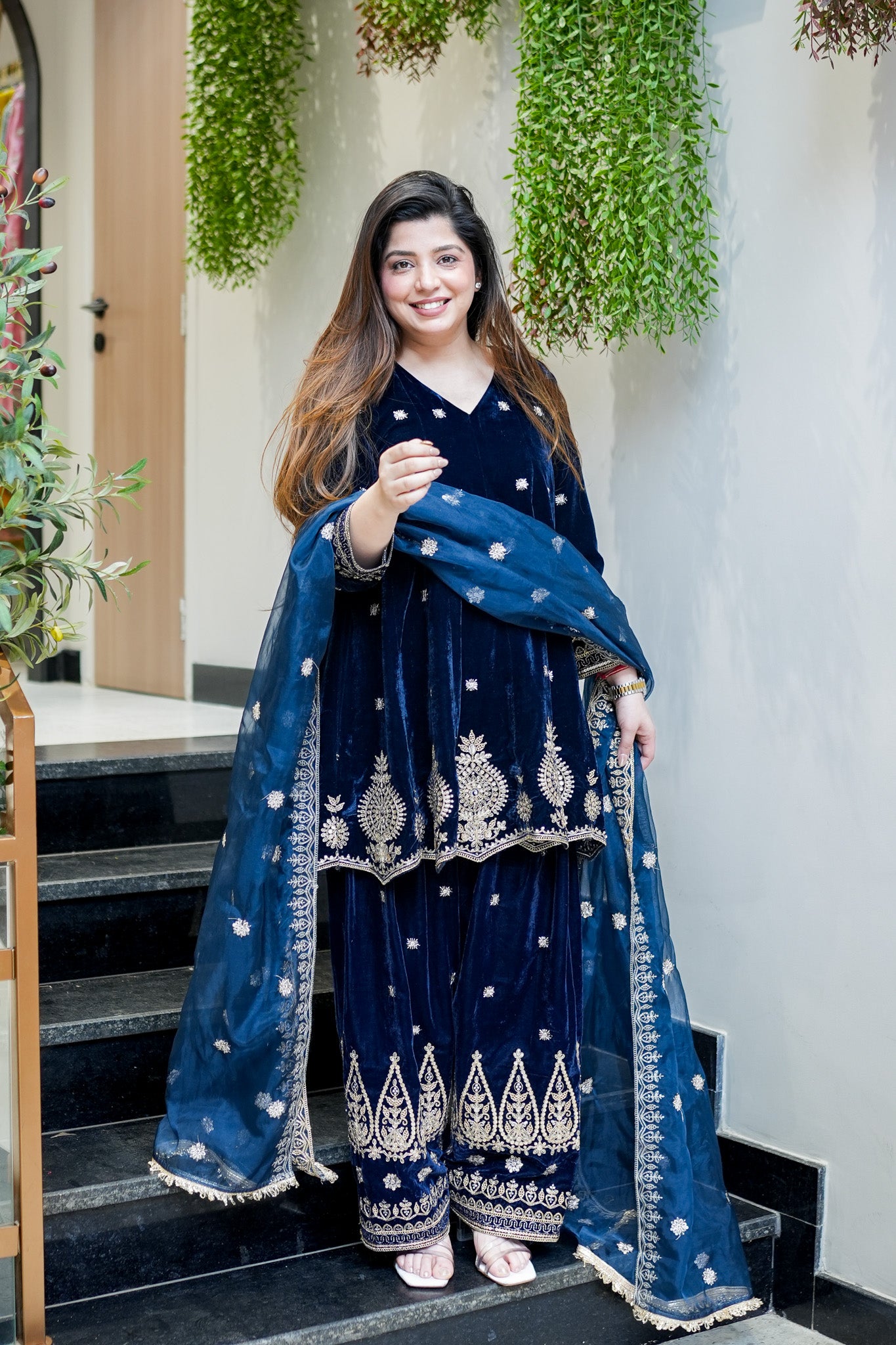 Zeenat Embroidered Velvet Short Anarkali Set