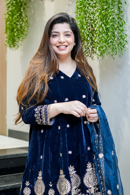 Zeenat Embroidered Velvet Short Anarkali Set