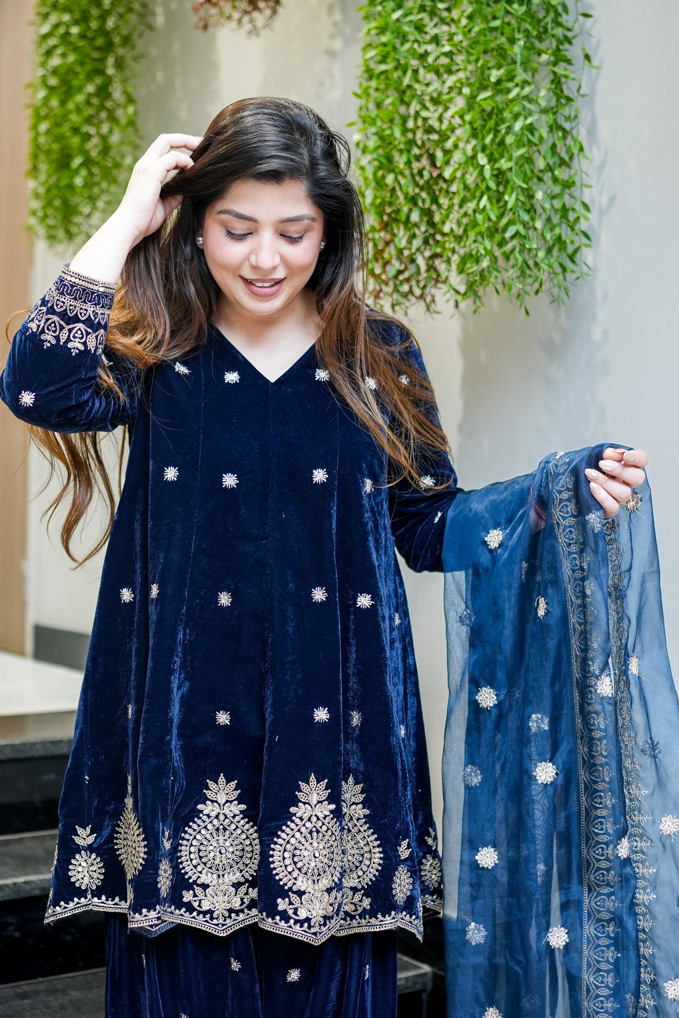 Zeenat Embroidered Velvet Short Anarkali Set