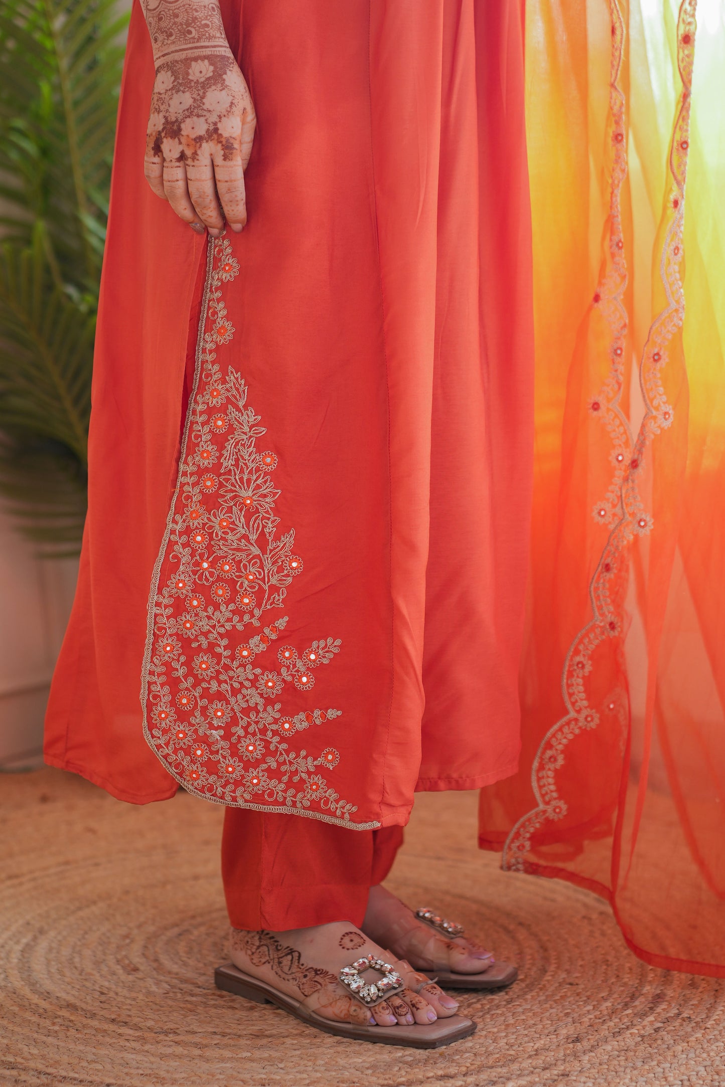 Neyah Orange Embroidered Suit Set