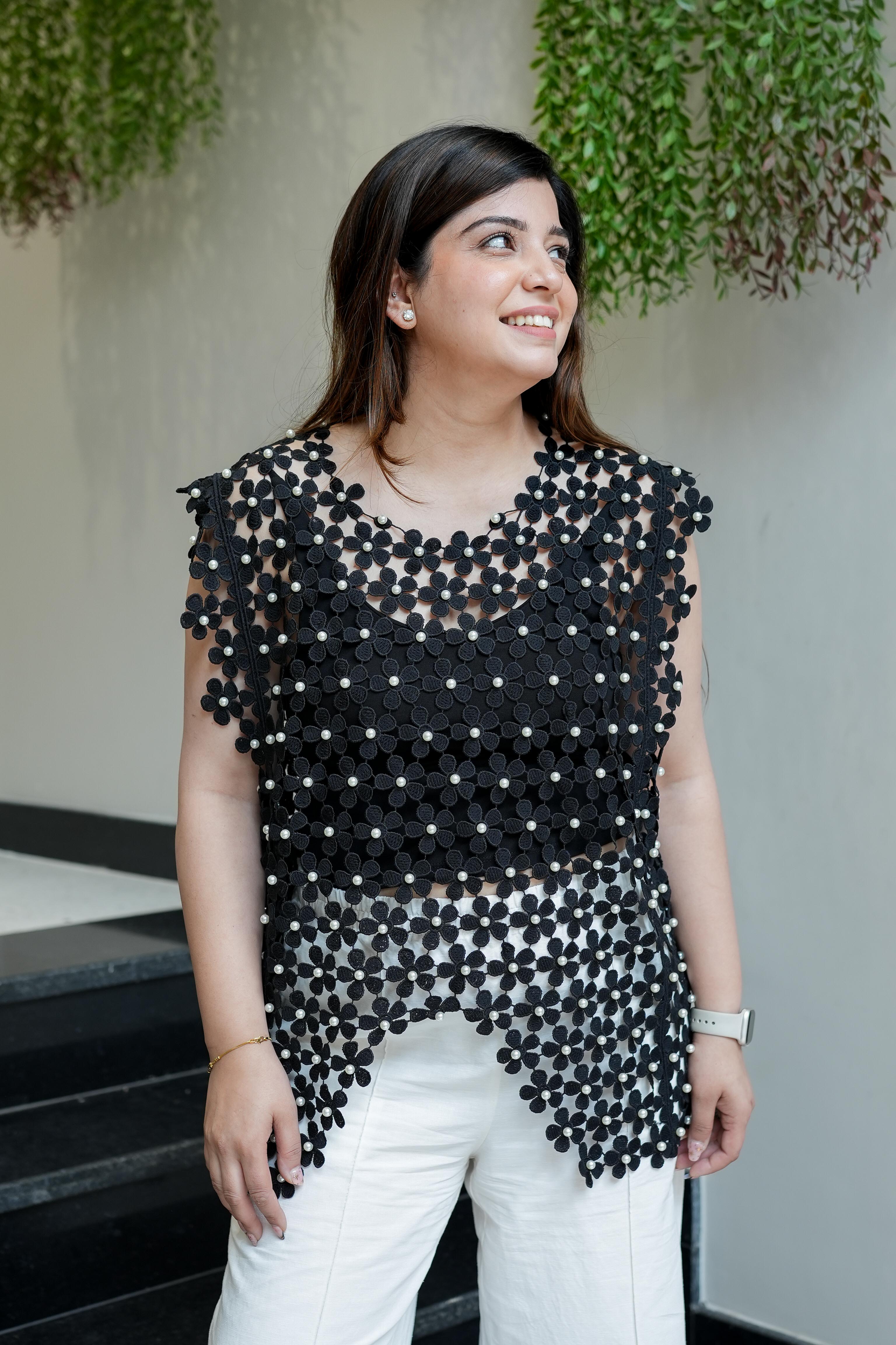 Yas Black Pearl Detailing Cutwork Top