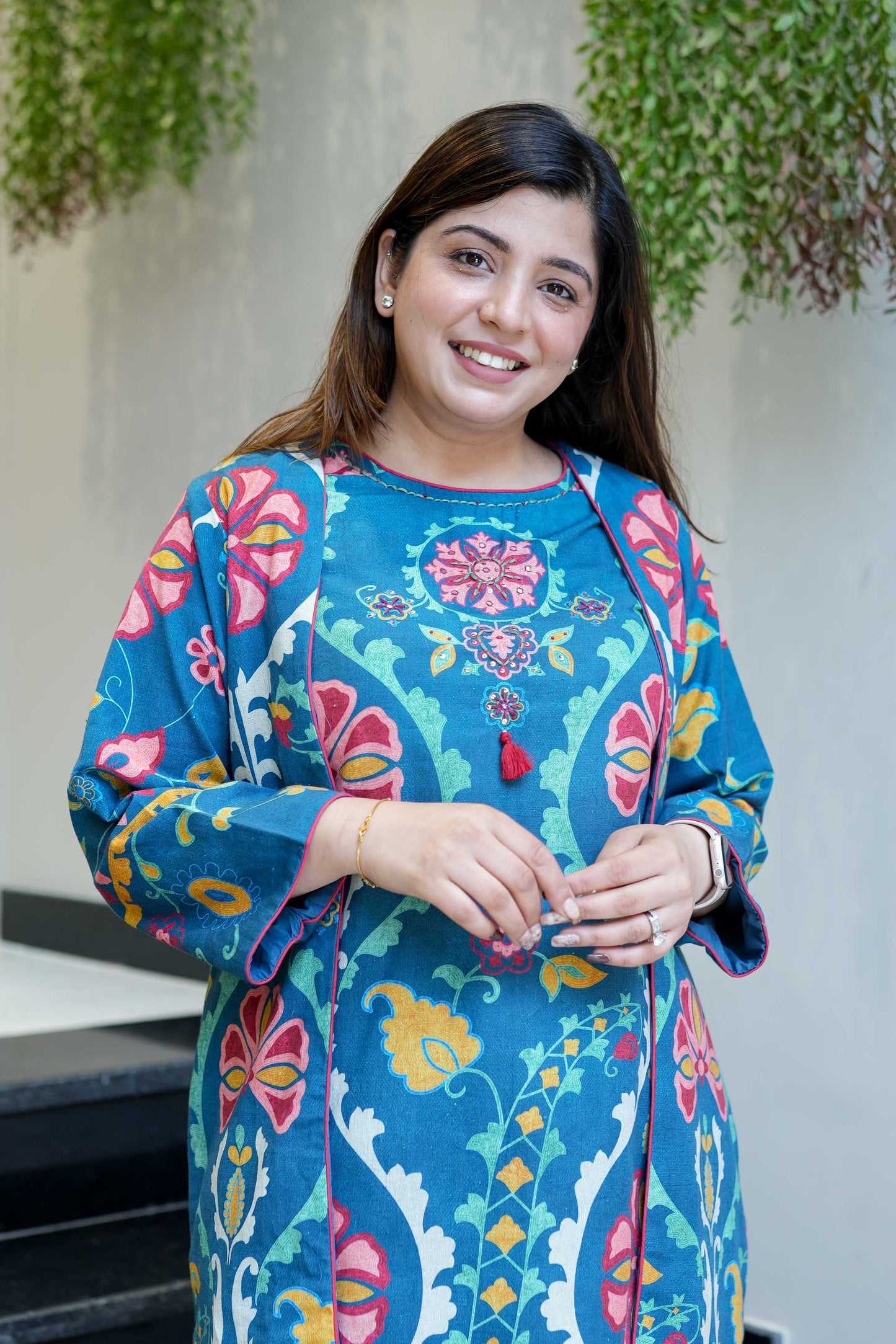 Mila Blue Floral Printed Cape Set