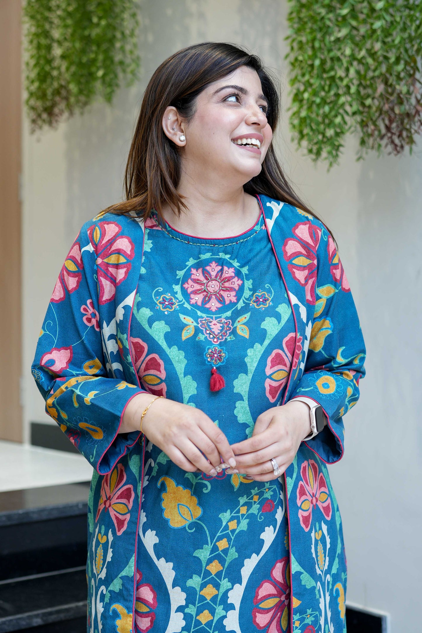 Mila Blue Floral Printed Cape Set