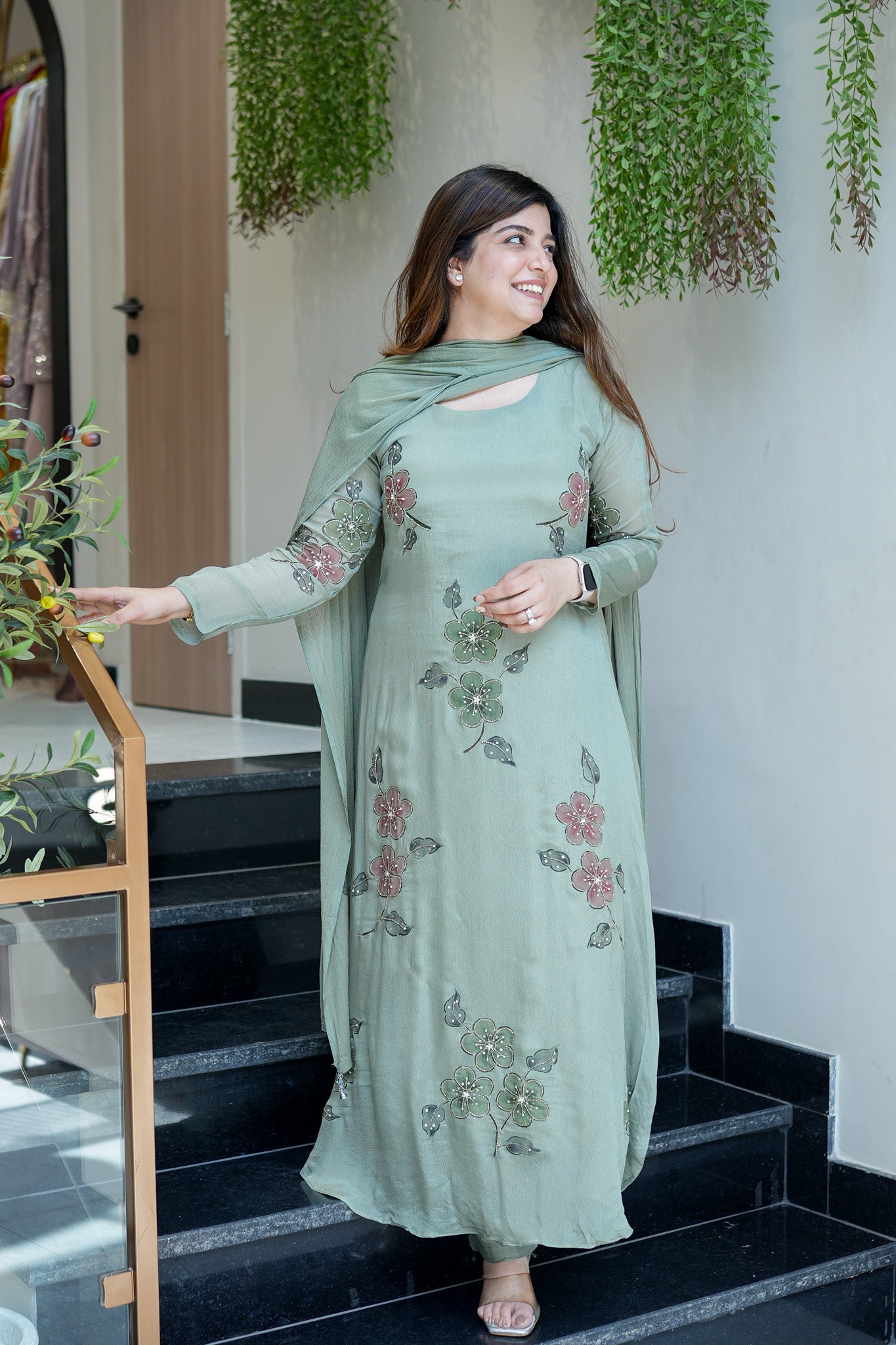 Safina Floral Detailing Anarkali Suit Set