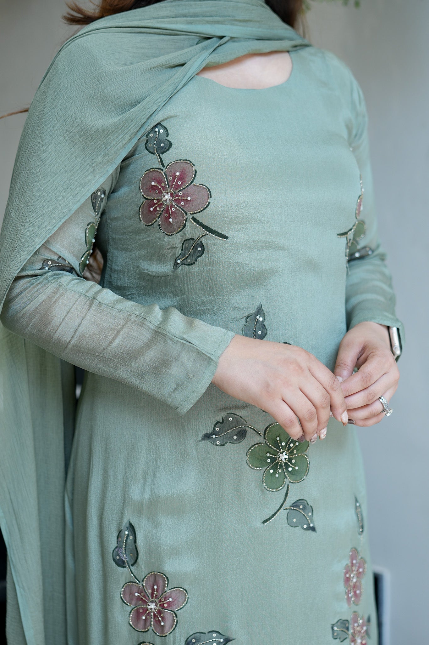 Safina Floral Detailing Anarkali Suit Set