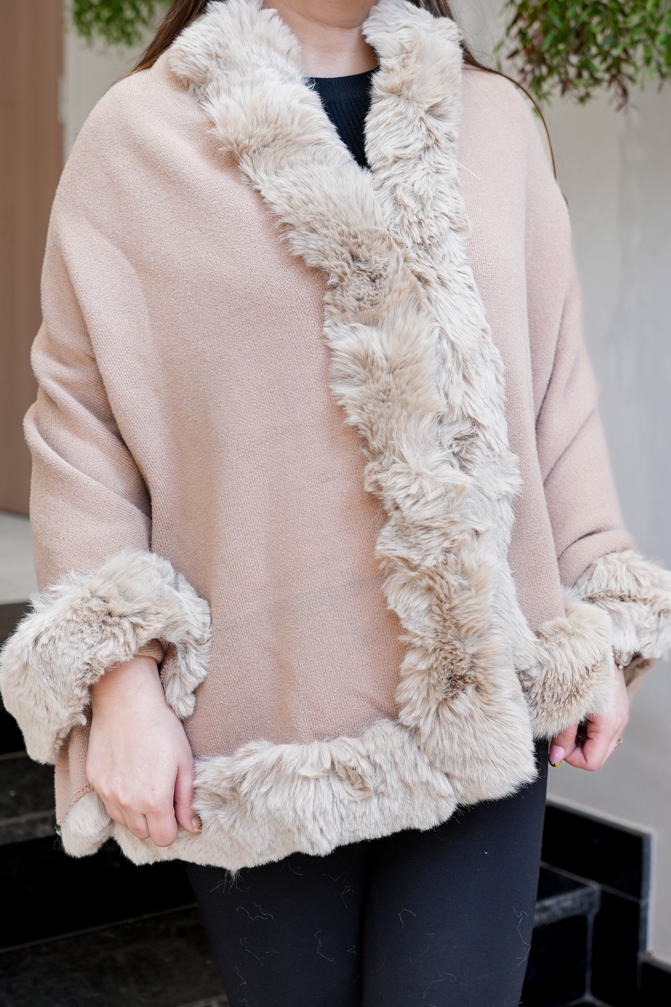 Fiora Beige Woollen Furr Cape