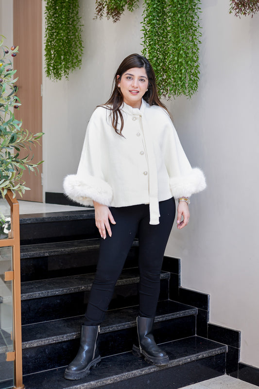 Eska White Furr Detailing Cape