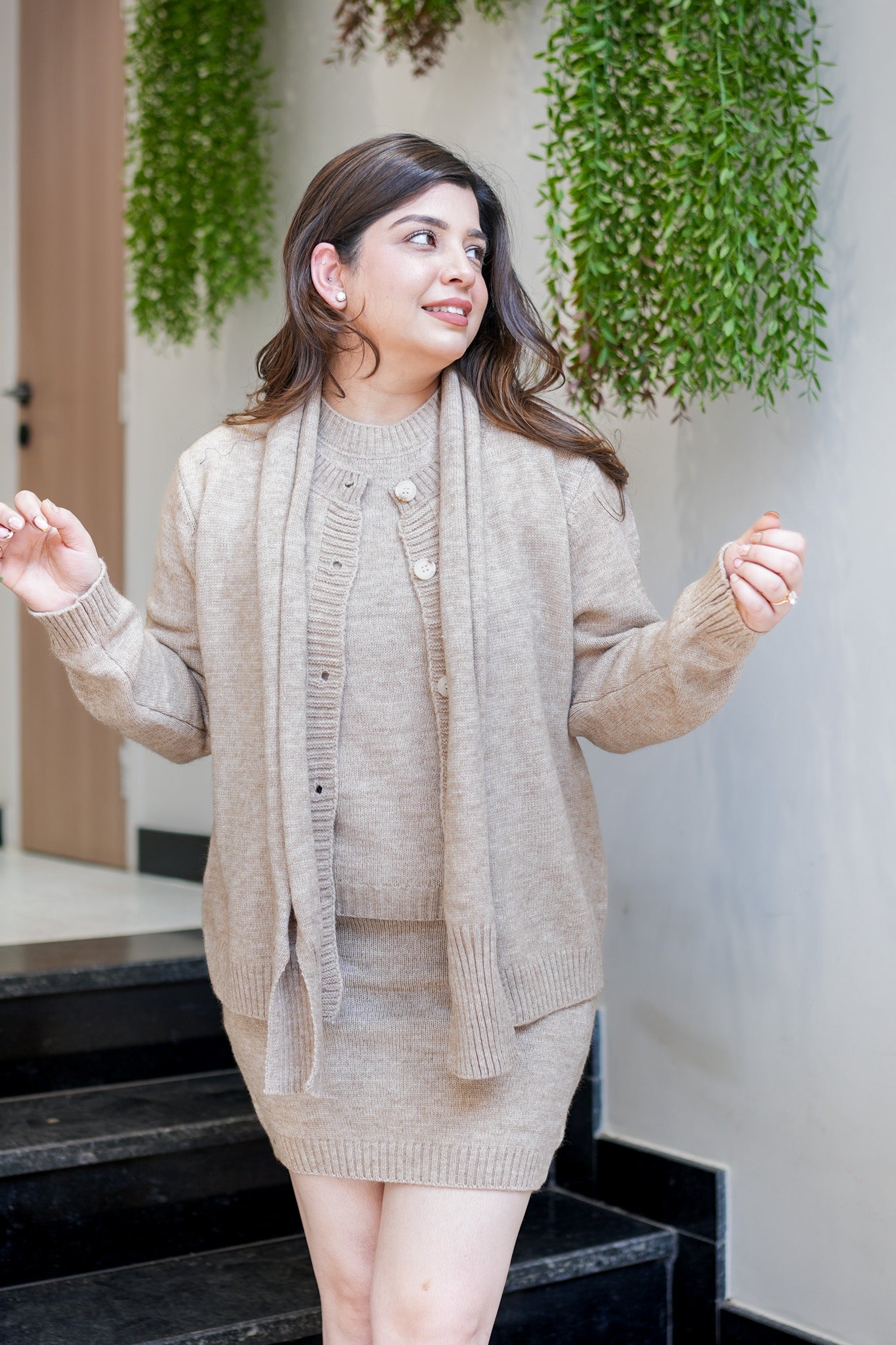 Claire Knitted Skirt Set with Muffler