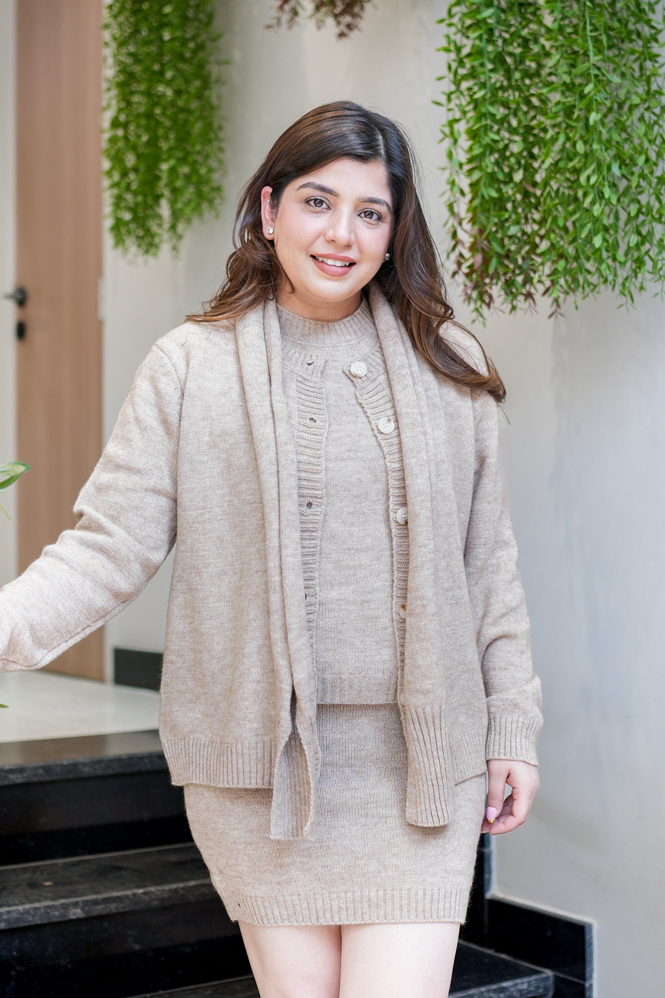 Claire Knitted Skirt Set with Muffler