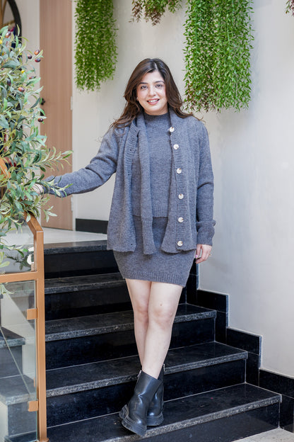 Claire Knitted Skirt Set with Muffler