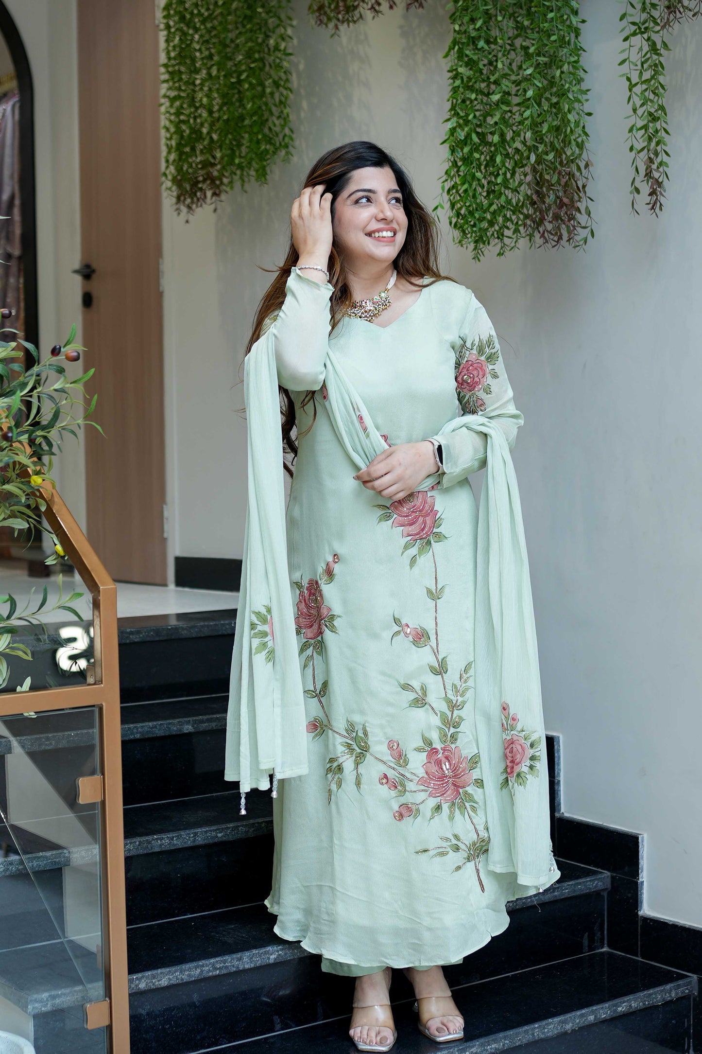 Diya Hand Painted Anarkali Suit Set