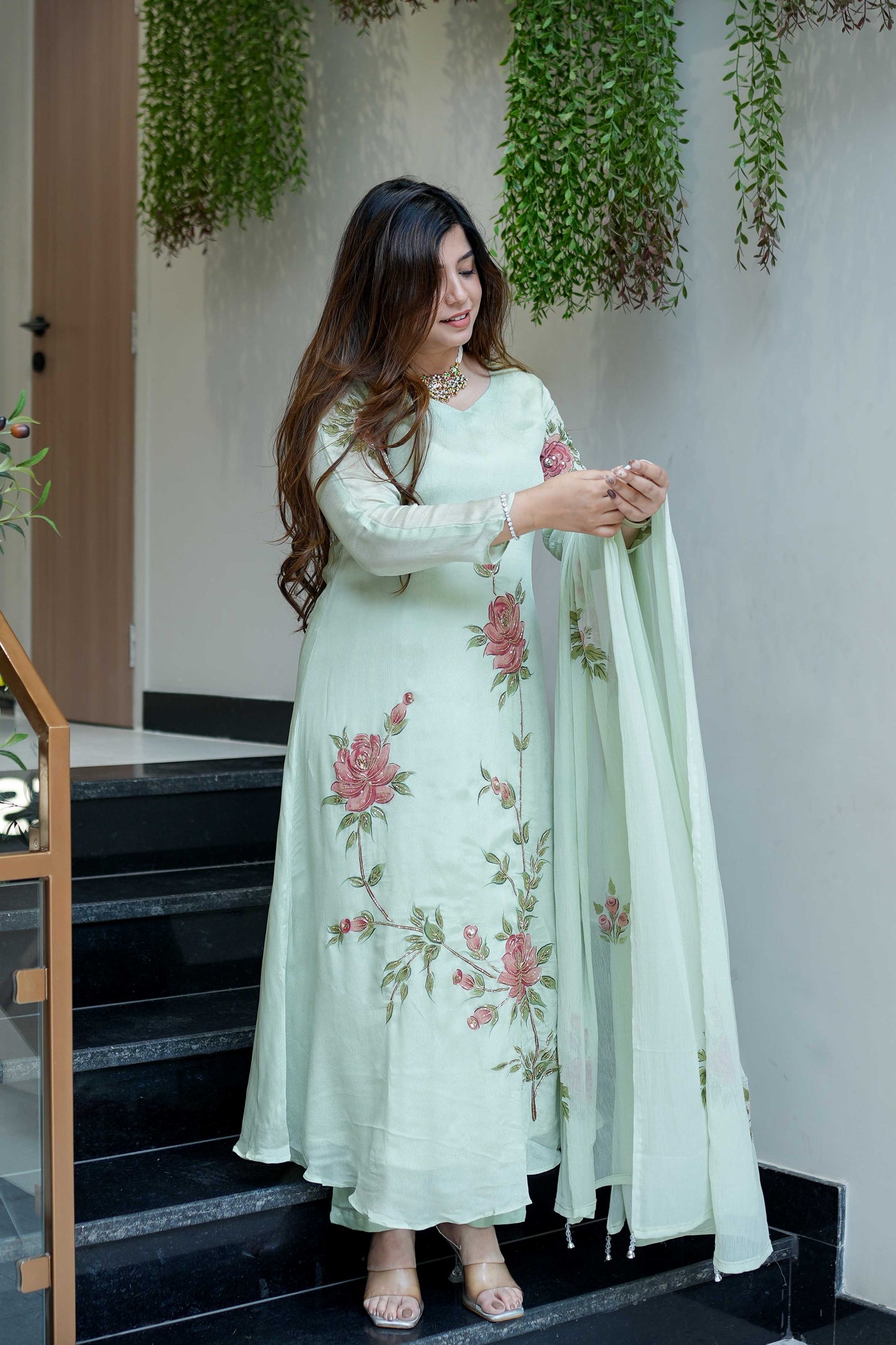 Diya Hand Painted Anarkali Suit Set