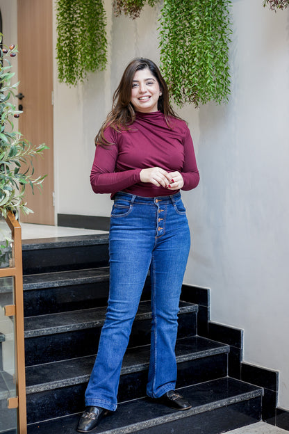 Nora Wine Pleated Full Sleeves Top