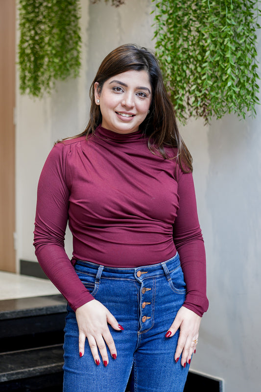 Nora Wine Pleated Full Sleeves Top
