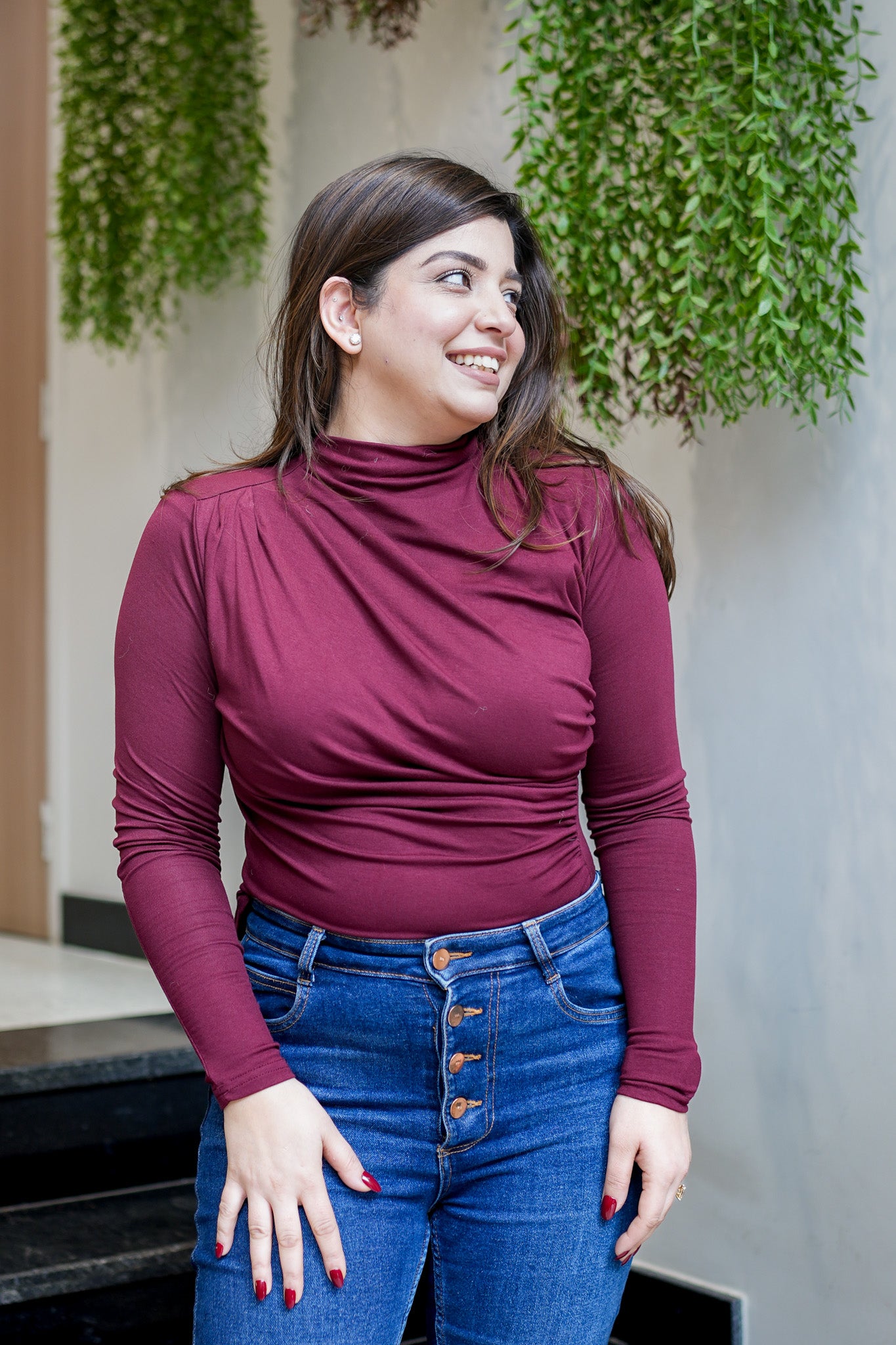 Nora Wine Pleated Full Sleeves Top